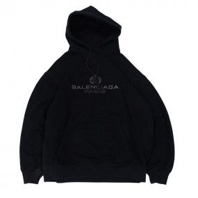 Balenciaga Black Cotton Logo Hooded