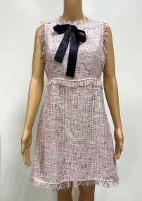 TWEED DRESS WITH BLACK RIBBON AND TASSEL DETAILED