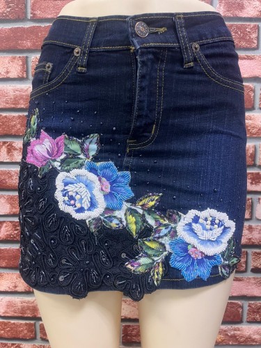 FASHION SKIRT DENIM WITH DECORATIVE BIDS