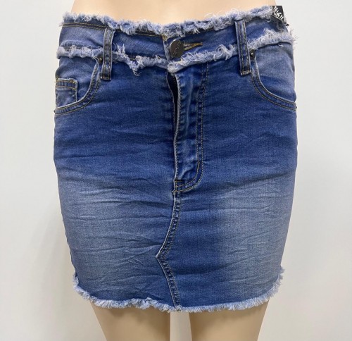WAKEE  DENIM RIPPED MINI SKIRT
