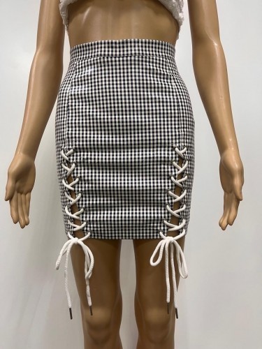 ELLISE LEATHER CHECKERED MINI SKIRT
