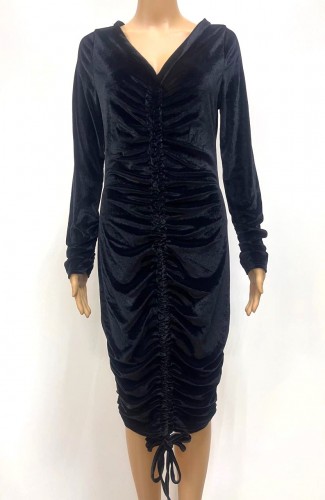 SEXY RUCHED FRONT LONG DRESS