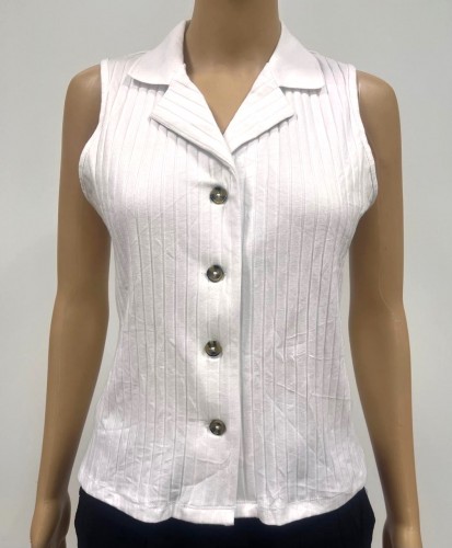 White Sleeveless Full Button